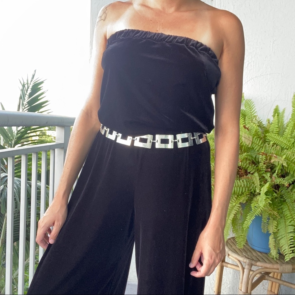 Black Velvet Strapless Jumpsuit - Picture 5 of 8